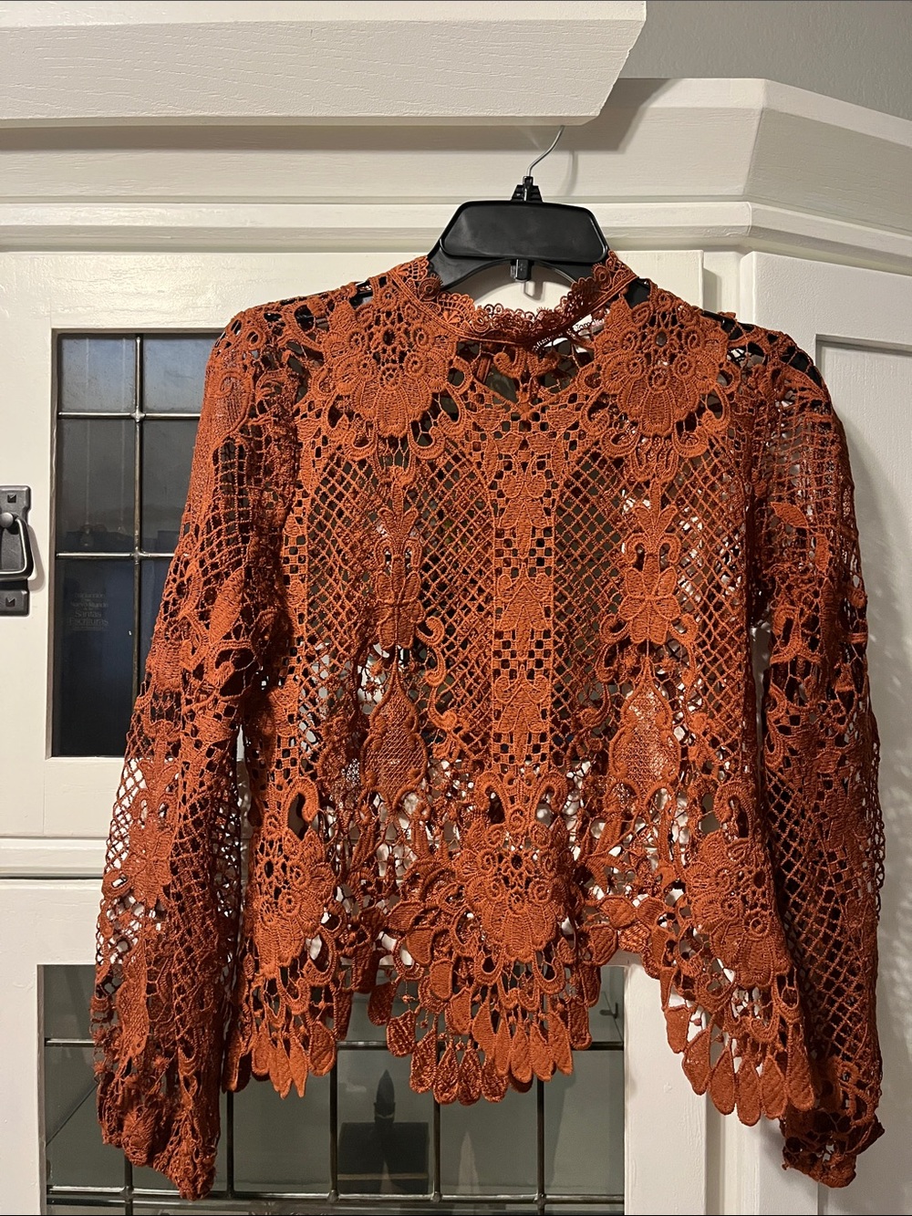 Jealous Tomato Burnt Orange Crochet Lace Blouse
